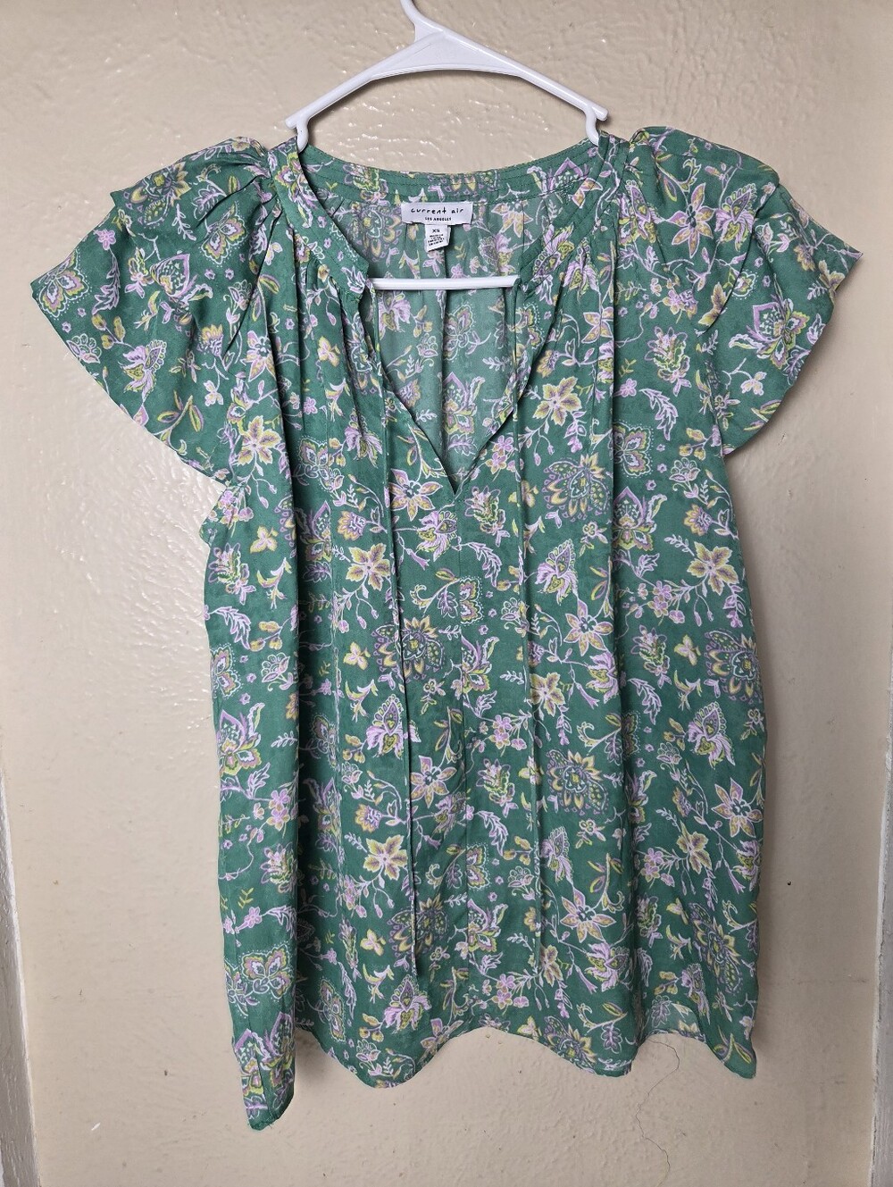 Current Air Green Top Womens Xs Short Sleeve Casual Summer Floral